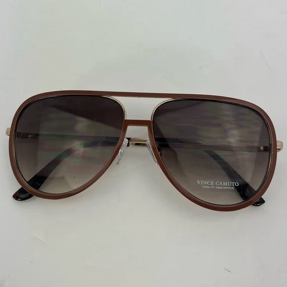 VINCE CAMUTO AVIATOR SUNGLASSES,2 TONE METAL FRAME, BROWN & GOLD, FADING LENSES - Picture 13 of 14